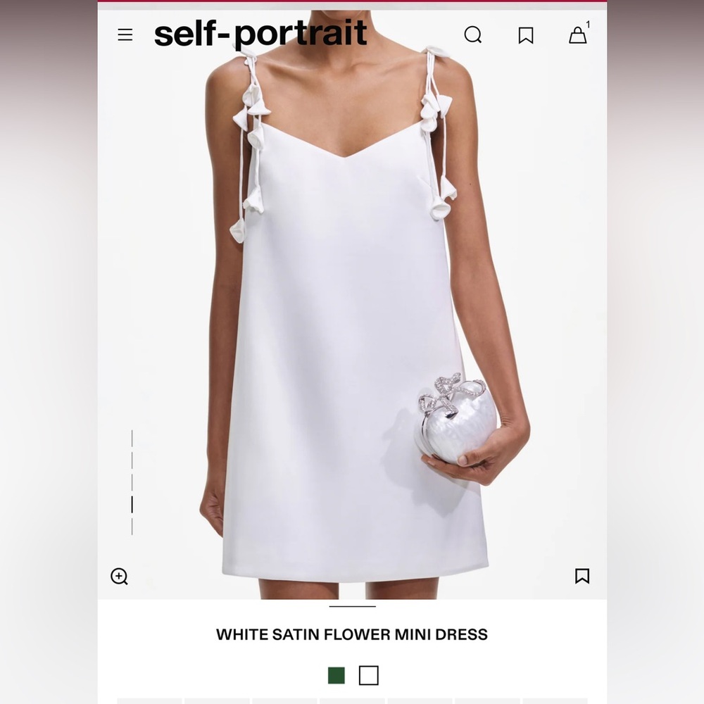 Self-Portrait White Satin Flower Mini Dress